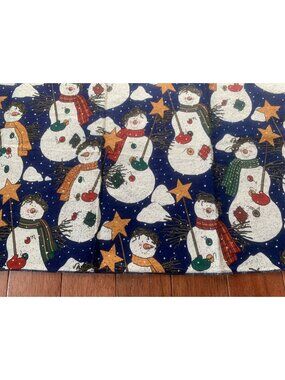 Snowman Print Table Runner 11” x 40” Blue Seasonal Christmas Decor Festive Fun